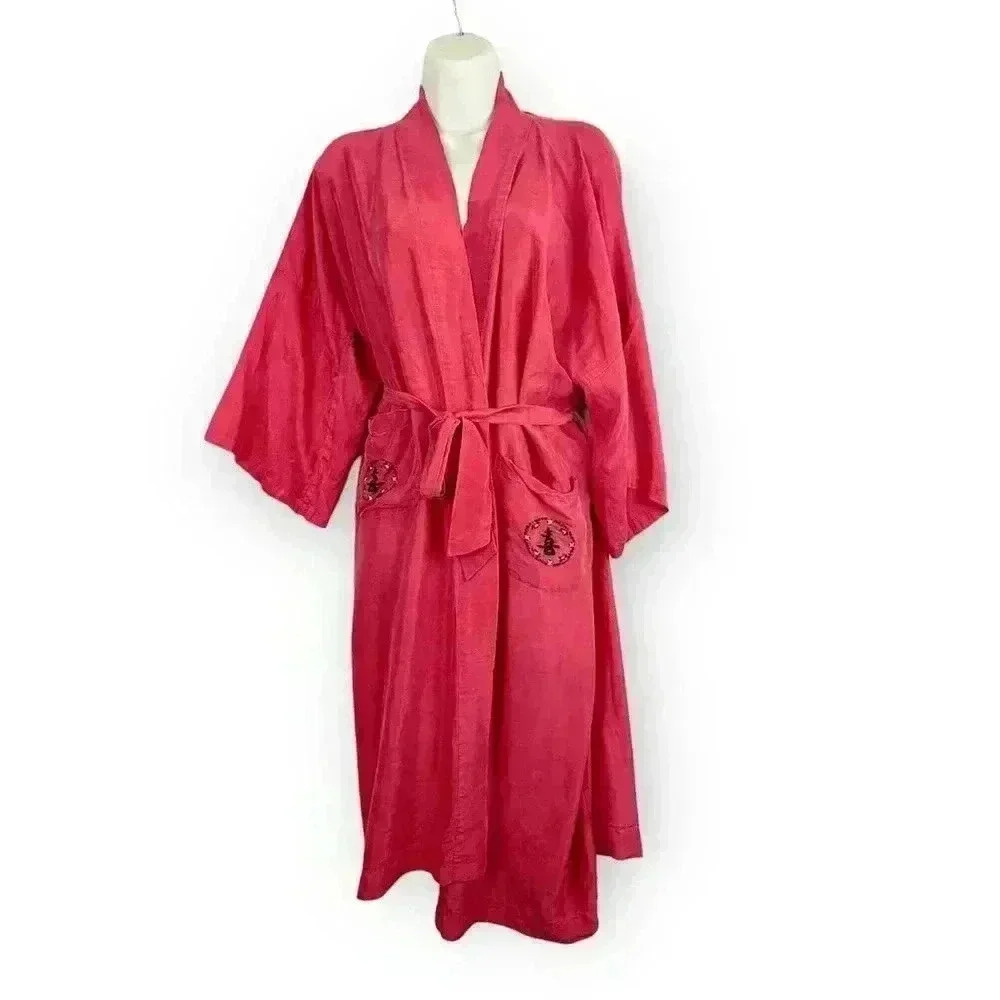 Elegant Red 100% Silk Hand-Embroidered Women’s Kimono